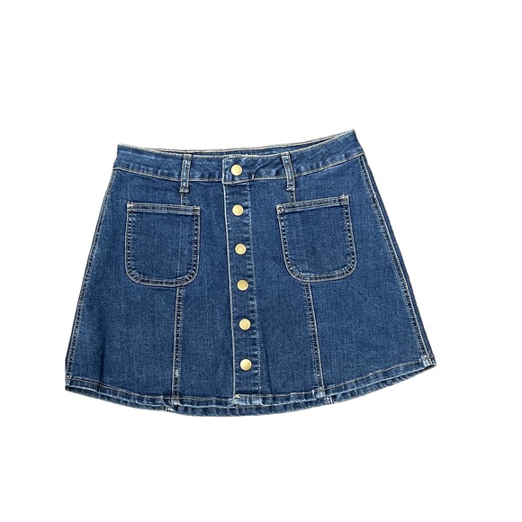 Altar'd State Women Denim Skirt Back to School Mini Button Up Pockets Blue Small - Picture 1 of 5
